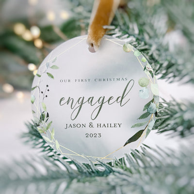 First Engaged Christmas Ornament - Greenery - Barn Street Designs