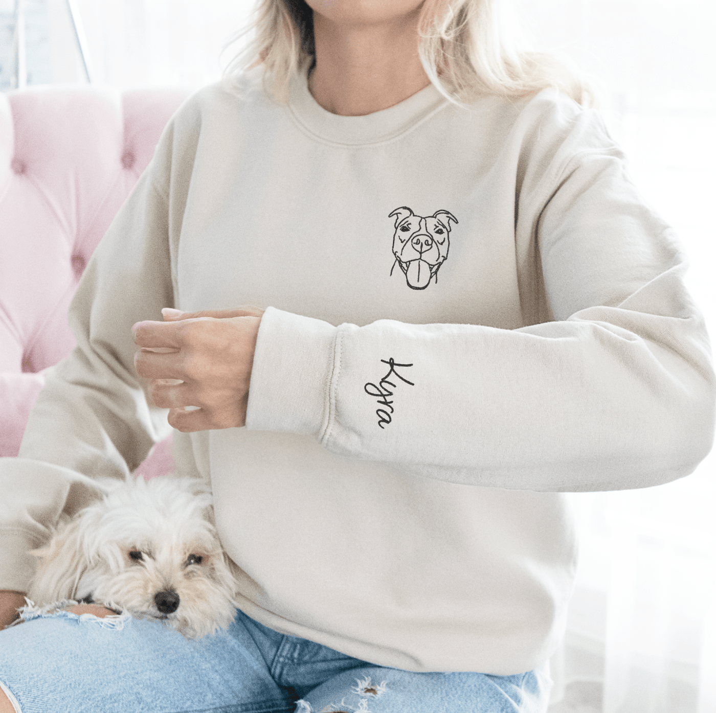 Illustrated Dog Sweatshirt - Name on Sleeve - Barn Street Designs