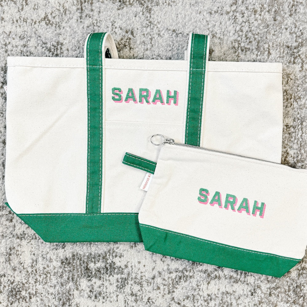 Personalized Boat Tote and Cosmetic Bag Set - Barn Street Designs