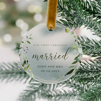 First Christmas Married Ornament - Greenery - Barn Street Designs