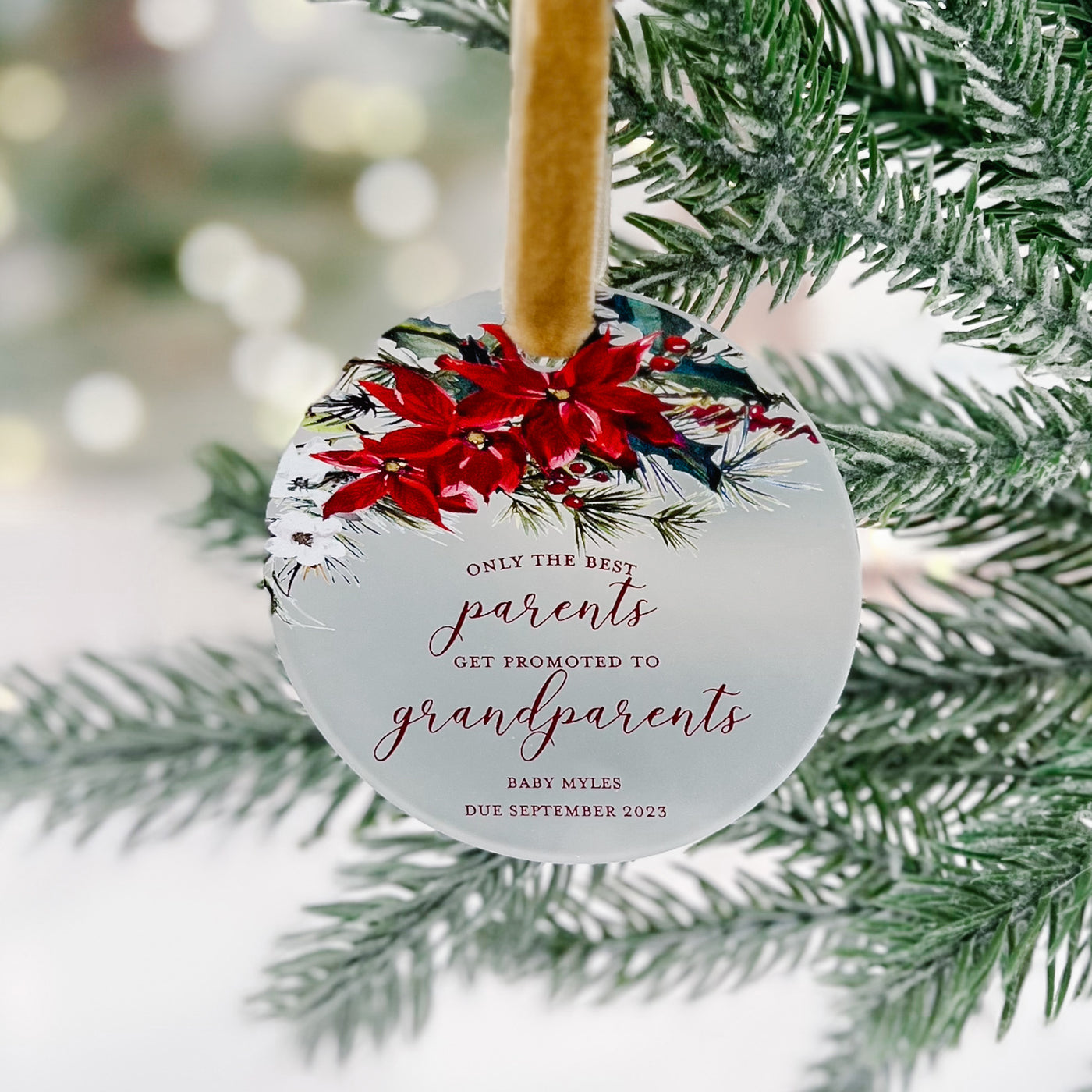 The Best Parents Get Promoted Christmas Ornament - Poinsettia - Barn Street Designs