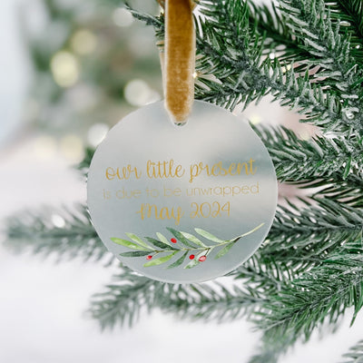 Our Little Present Pregnancy Announcement Ornament - Holly - Barn Street Designs