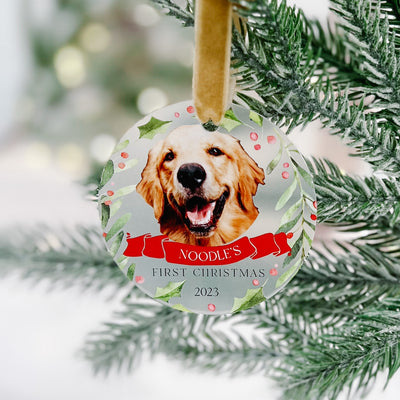 First Christmas Pet Photo Ornament - Holly - Barn Street Designs