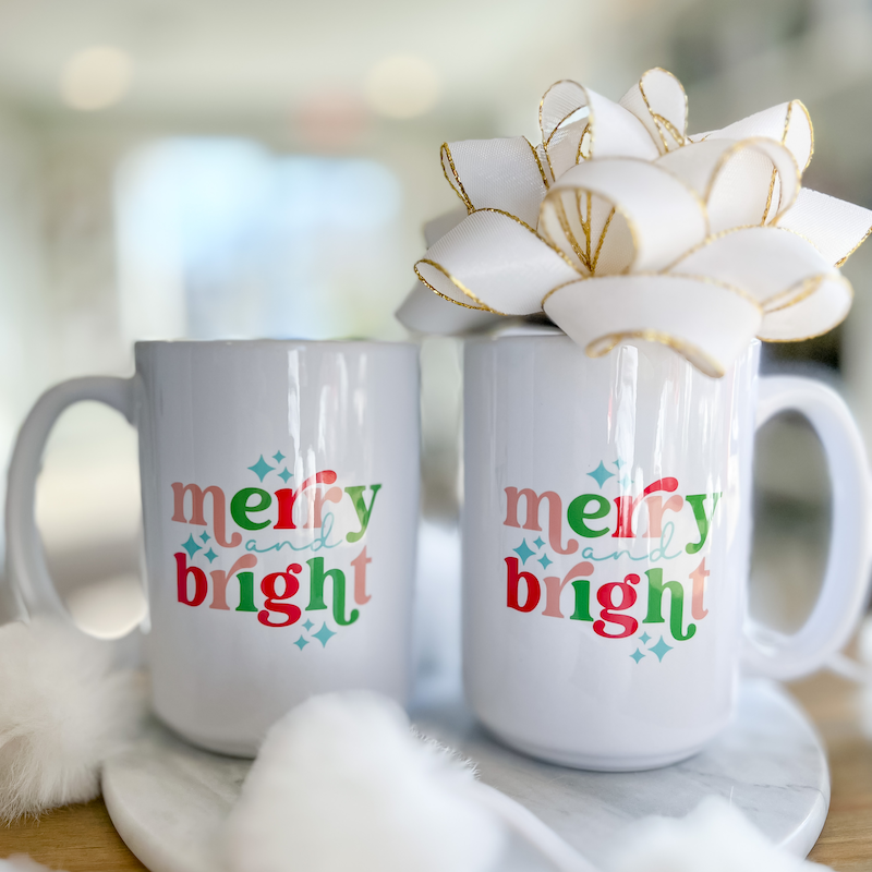 Merry and Bright Christmas Coffee Cup - Barn Street Designs