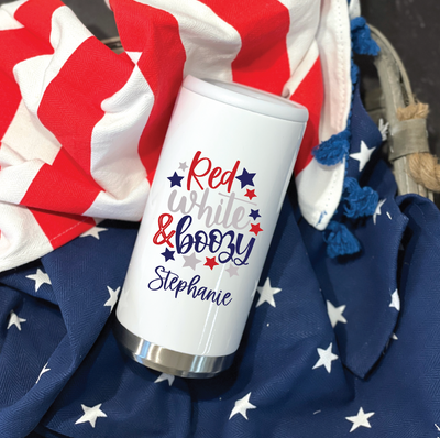 Red White & Boozy Skinny Can Coolers - Barn Street Designs
