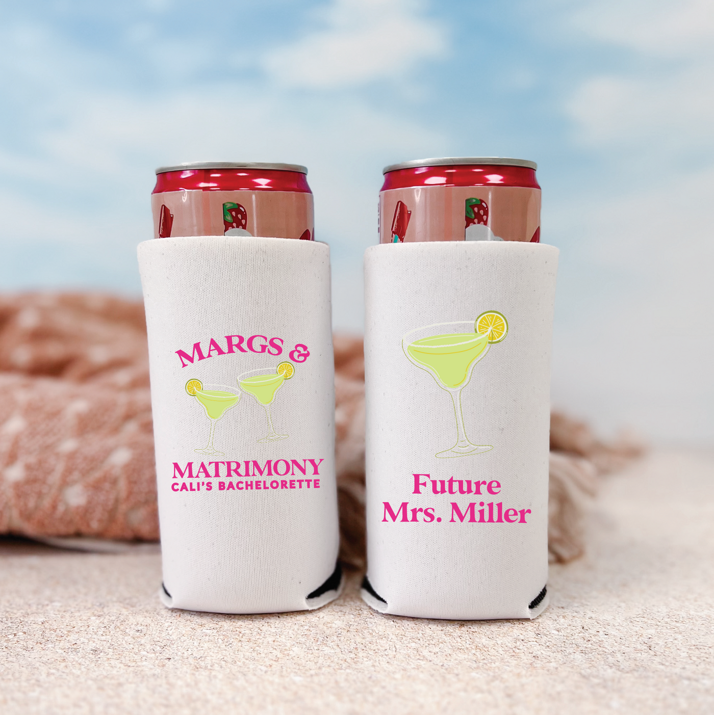 Margs and Matrimony Bachelorette Can Coolers