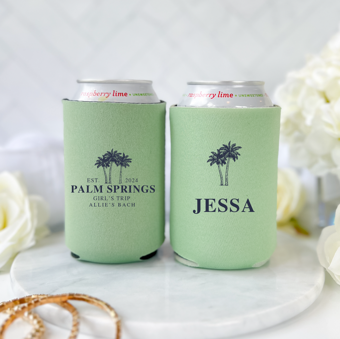 Custom Palm Trees Location Bachelorette Can Coolers