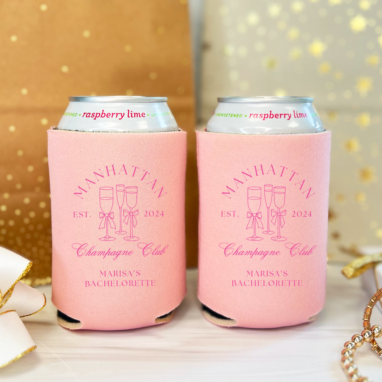 Custom Location Champagne Club Bachelorette Can Coolers