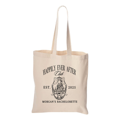 a tote bag with the words happily ever after printed on it
