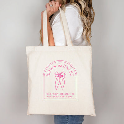 Bows and Babes Bachelorette Canvas Tote Bag - Bags for Bridesmaids, Bachelorette Tote Bag, Personalized Bachelorette Favor Bag