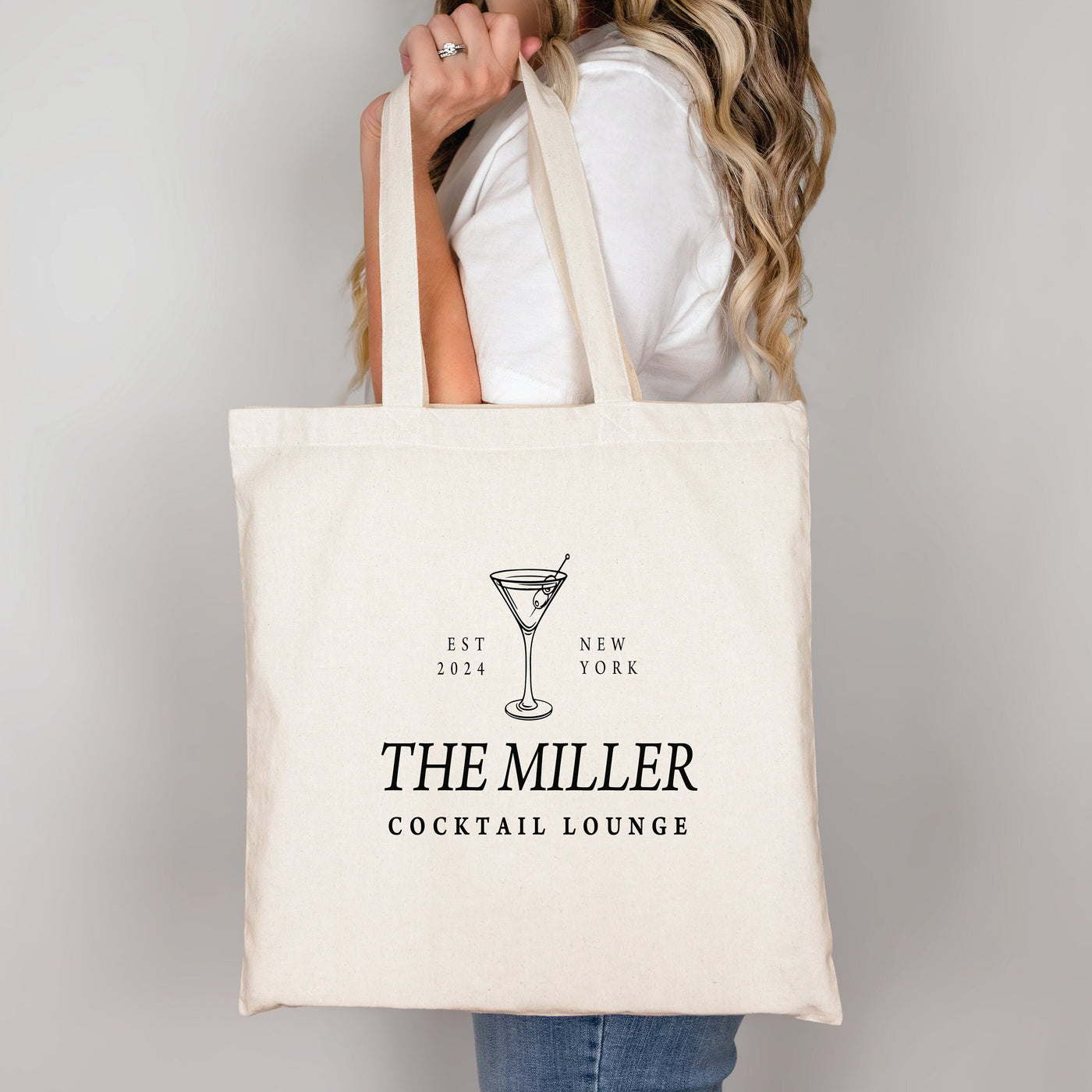 Last Name Cocktail Lounge Bachelorette Canvas Tote Bag - Bags for Bridesmaids, Bachelorette Tote Bag, Personalized Bachelorette Favor Bag