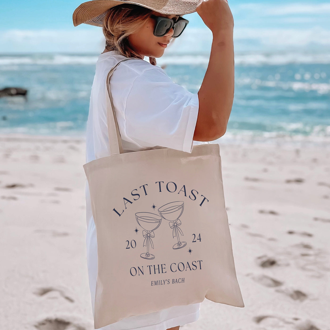 Last Toast on the Coast Bachelorette Canvas Tote Bag - Bags for Bridesmaids, Bachelorette Tote Bag, Personalized Bachelorette Favor Bag