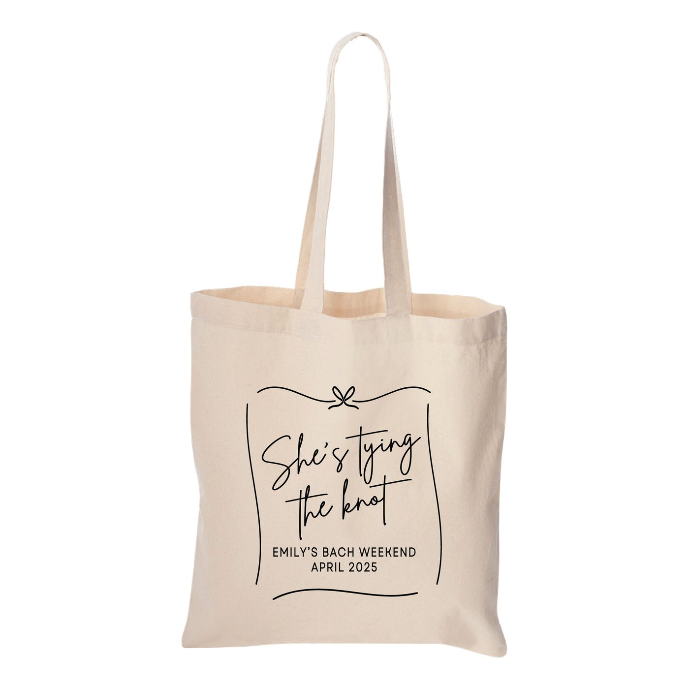 She's Tying the Knot Bachelorette Canvas Tote Bag - Bags for Bridesmaids, Bachelorette Tote Bag, Personalized Bachelorette Favor Bag