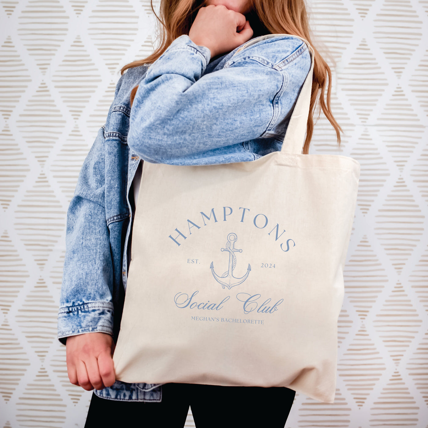 Hamptons Social Club Bachelorette Canvas Tote Bag - Bags for Bridesmaids, Bachelorette Tote Bag, Personalized Bachelorette Favor Bag