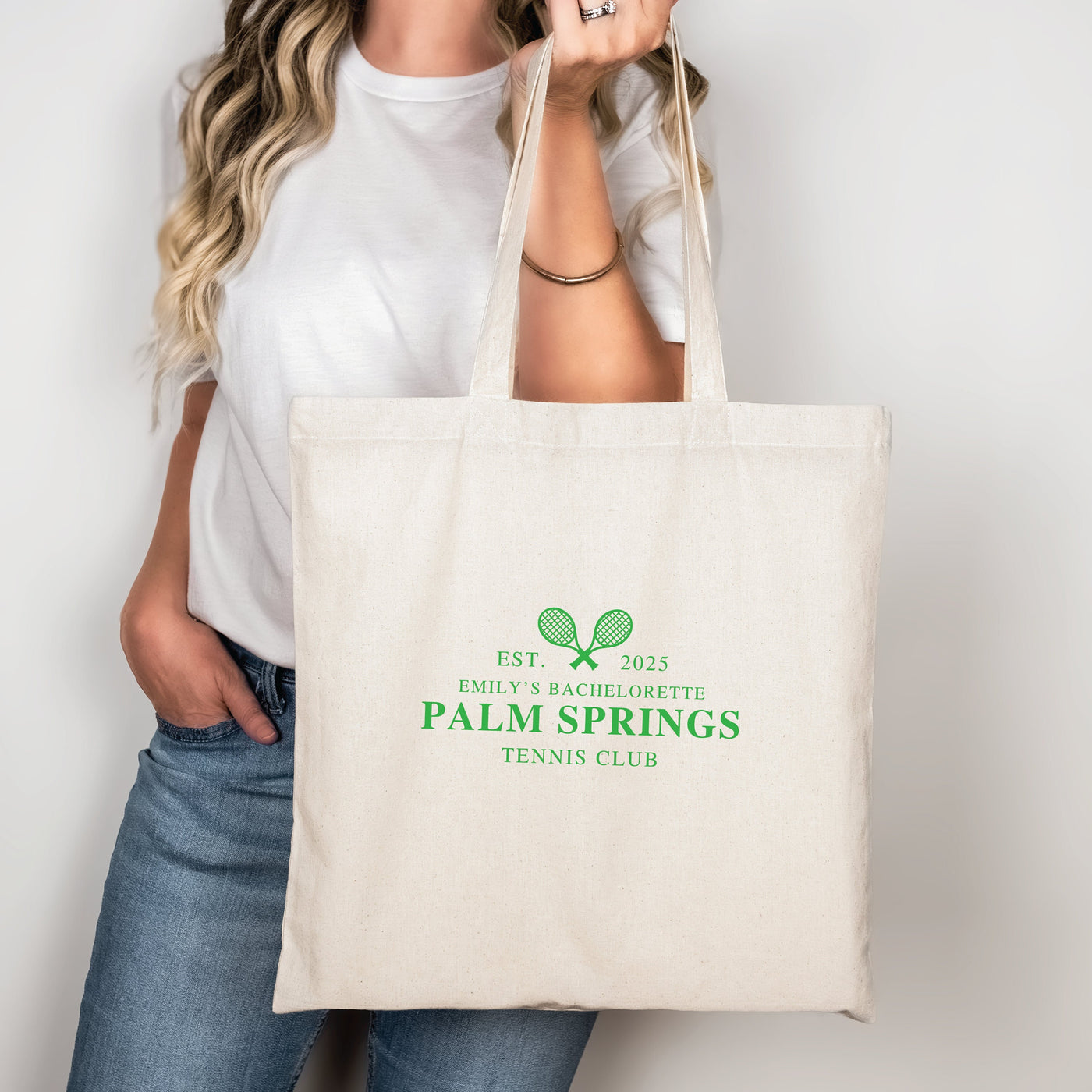 Palm Springs Tennis Club Bachelorette Canvas Tote Bag - Bags for Bridesmaids, Bachelorette Tote Bag, Personalized Bachelorette Favor Bag