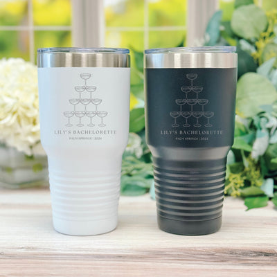 Champagne Tower Personalized Tumbler, Bridesmaid Gift Tumbler, Personalized Coffee Tumbler, Bachelorette Party Tumbler