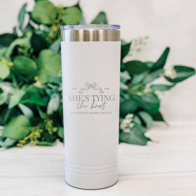 She's Tying the Knot Bachelorette Party Personalized Tumbler, Bridal Party Custom Tumbler