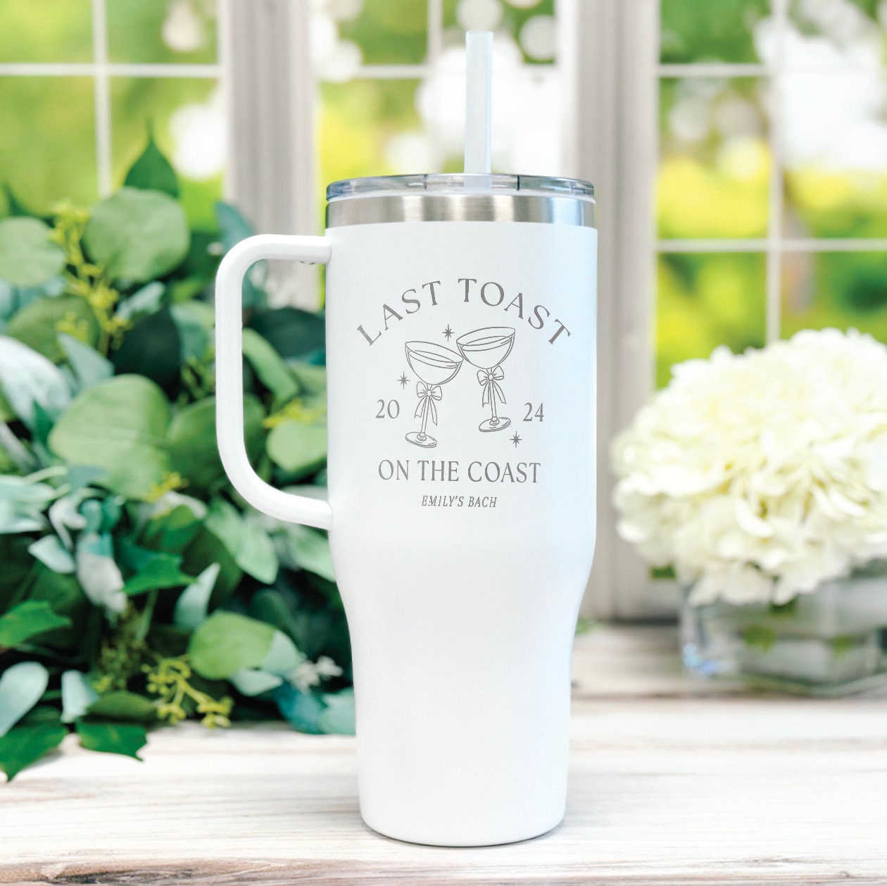 Last Toast on the Coast Bachelorette Party Personalized 40oz Tumbler - Custom Bridesmaid Tumbler, 40oz Tumbler with Handle and Straw