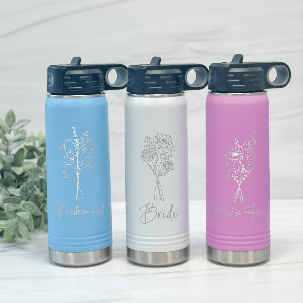 Birth Flower Personalized Water Bottle