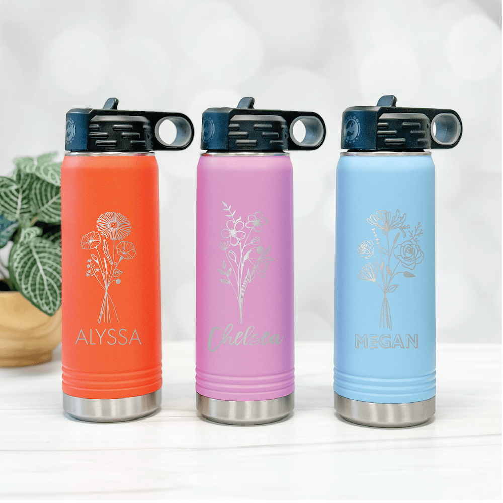 Birth Flower Personalized Water Bottle