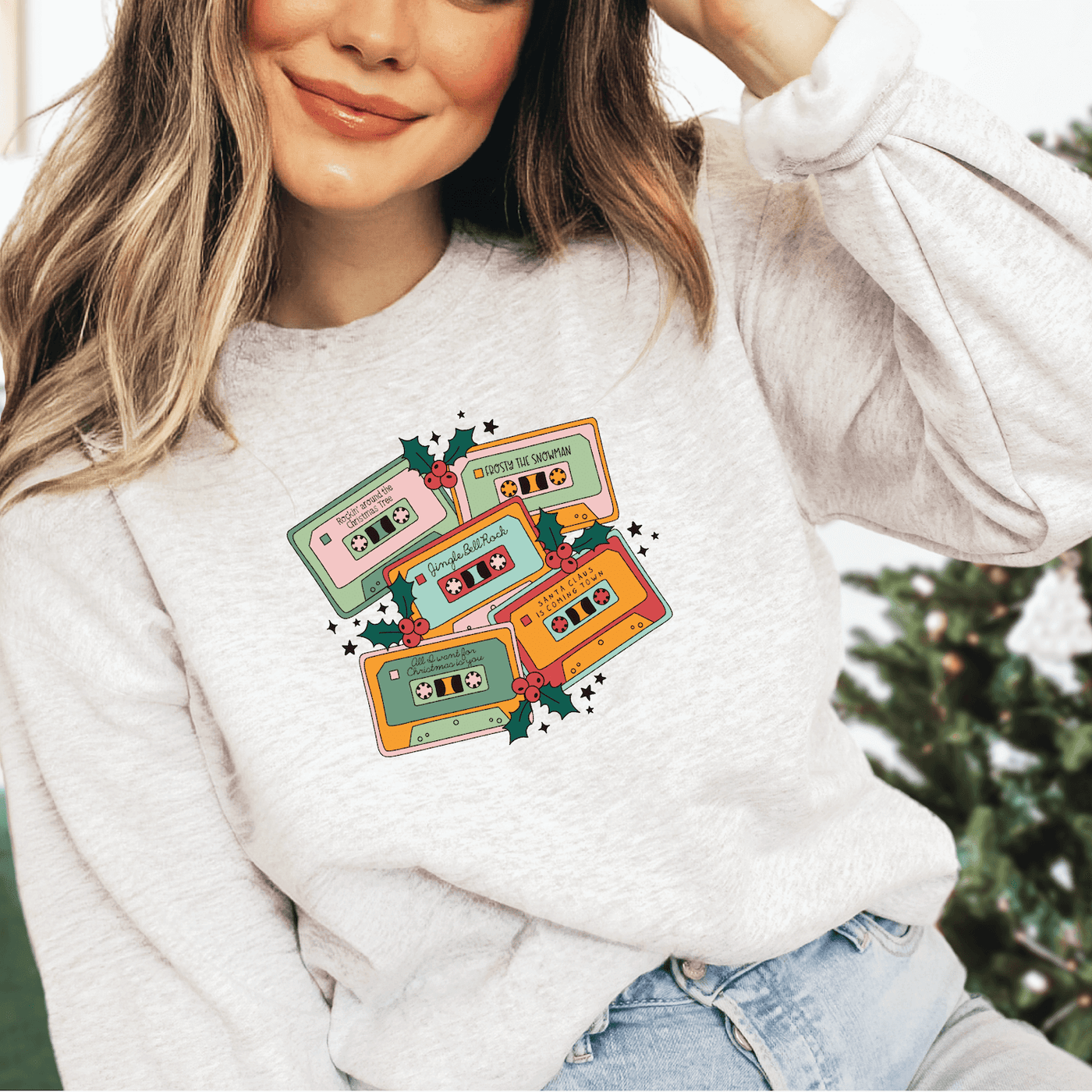Cassette Christmas Sweatshirt - Barn Street Designs