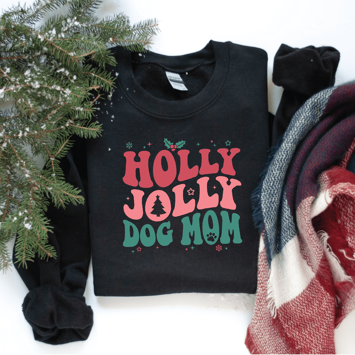 Holly Jolly Dog Mom Retro Sweatshirt - Barn Street Designs