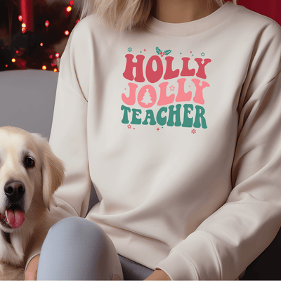 Holly Jolly Teacher Retro Sweatshirt - Barn Street Designs