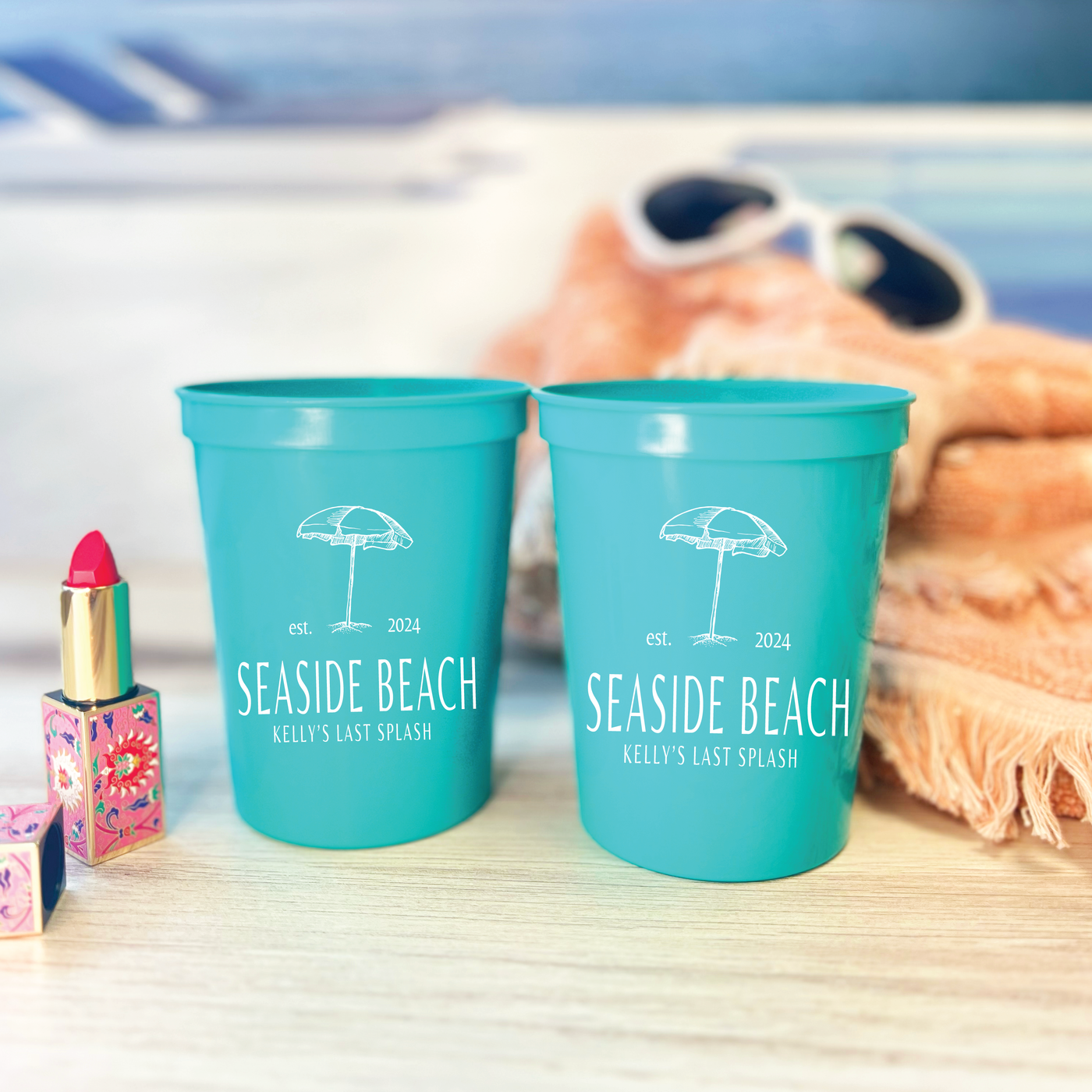 Custom Seaside Bachelorette Stadium Cups