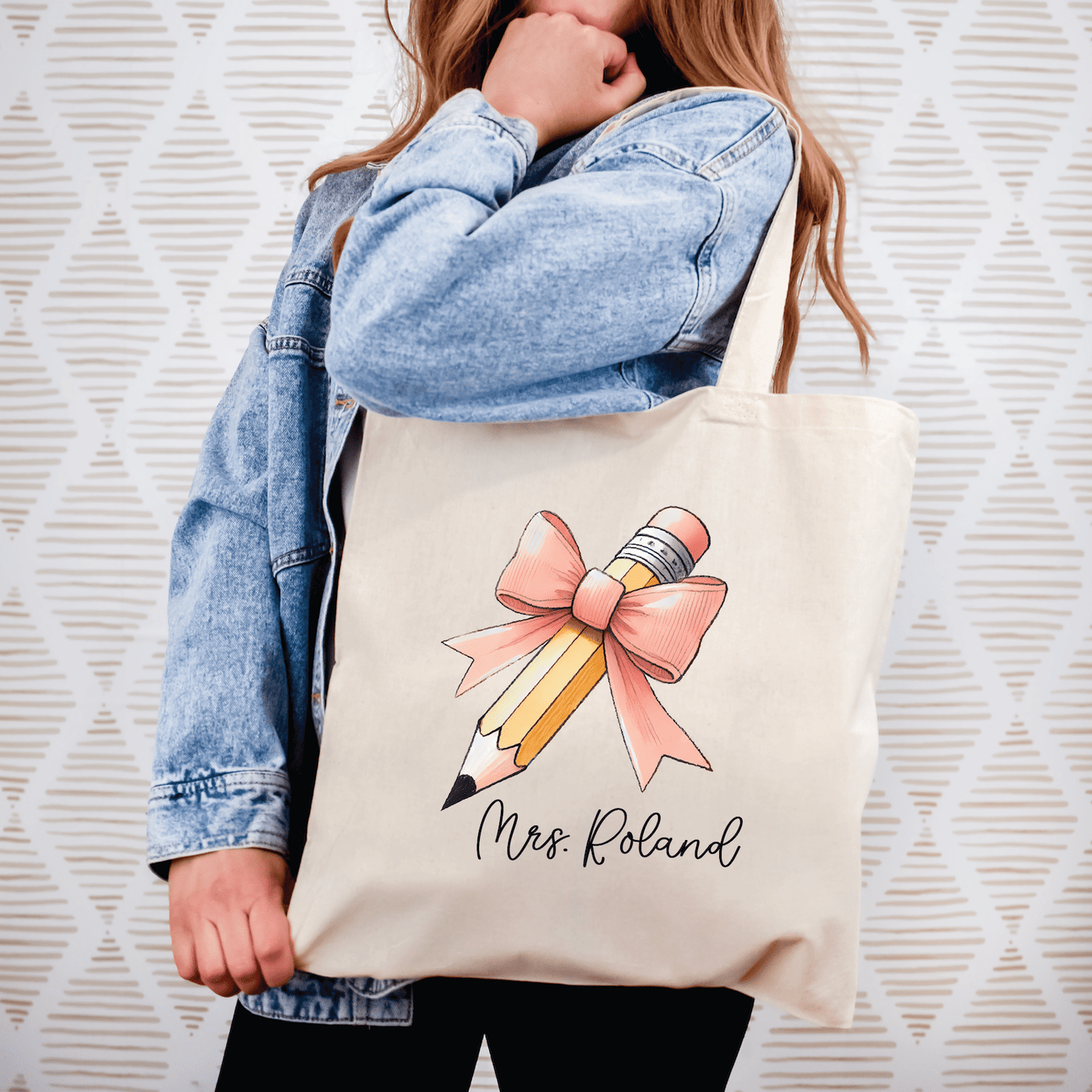 Teacher Bow and Pencil Canvas Tote Bag