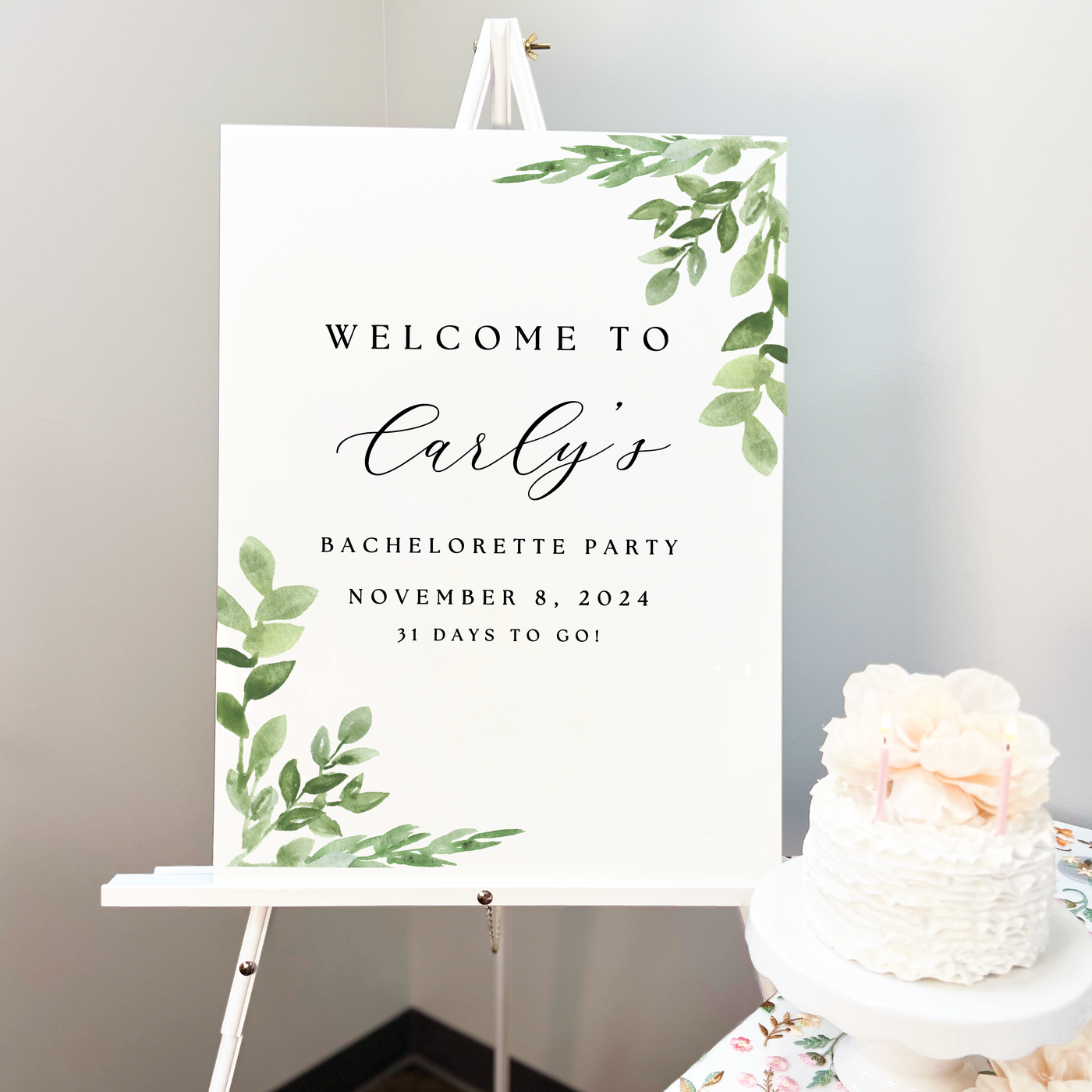 Elegant Greenery Acrylic Bachelorette Sign