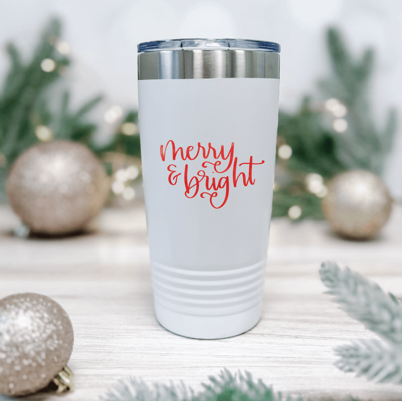 Merry and Bright Script Christmas Tumbler - Barn Street Designs
