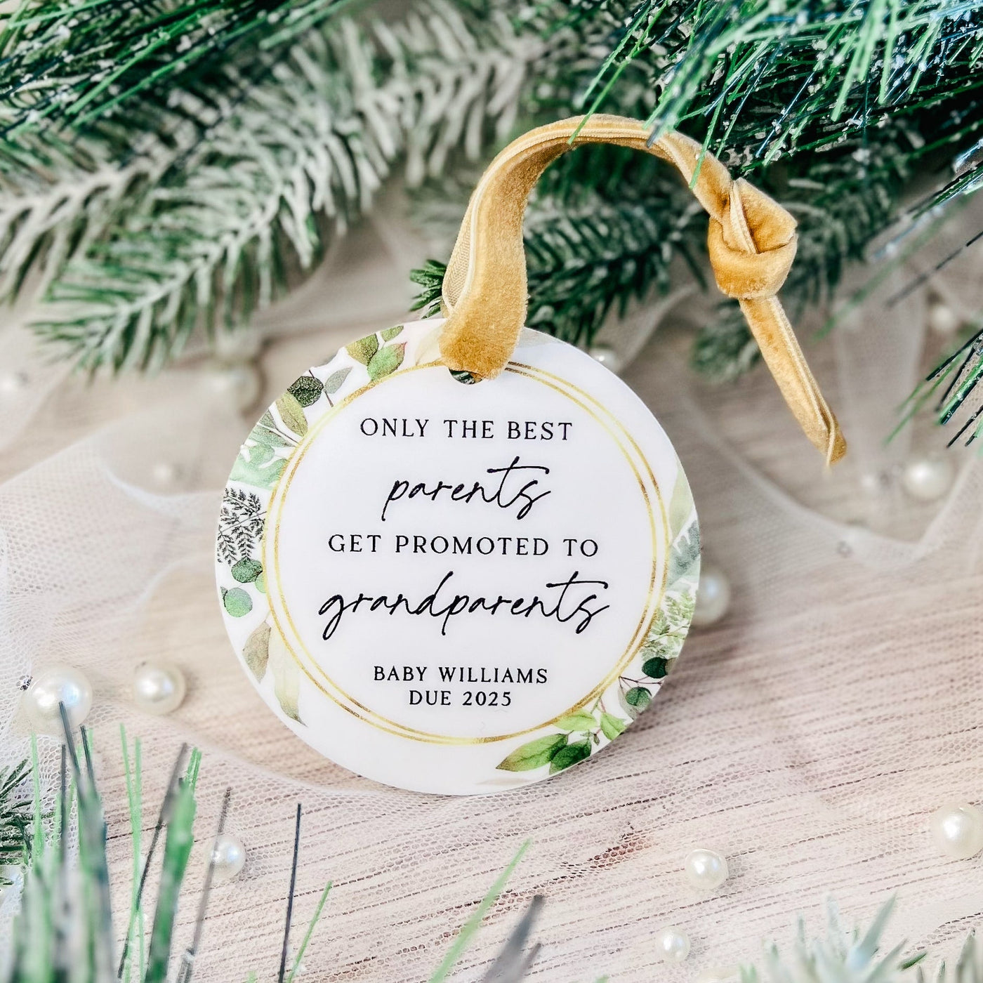 Promoted To Grandparents Christmas Greenery Ornament