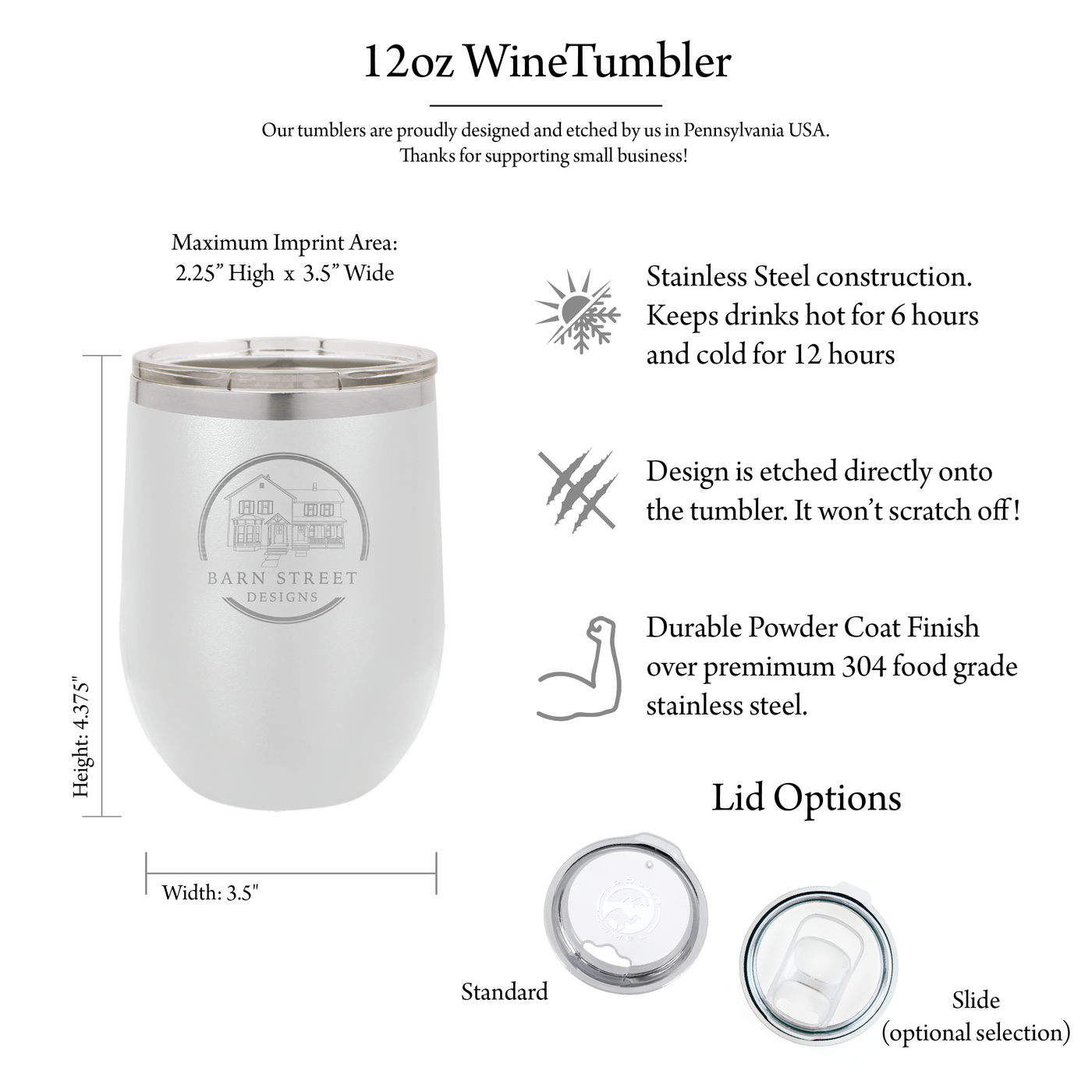 12oz Laser Engraved Wine Tumbler - Barn Street Designs