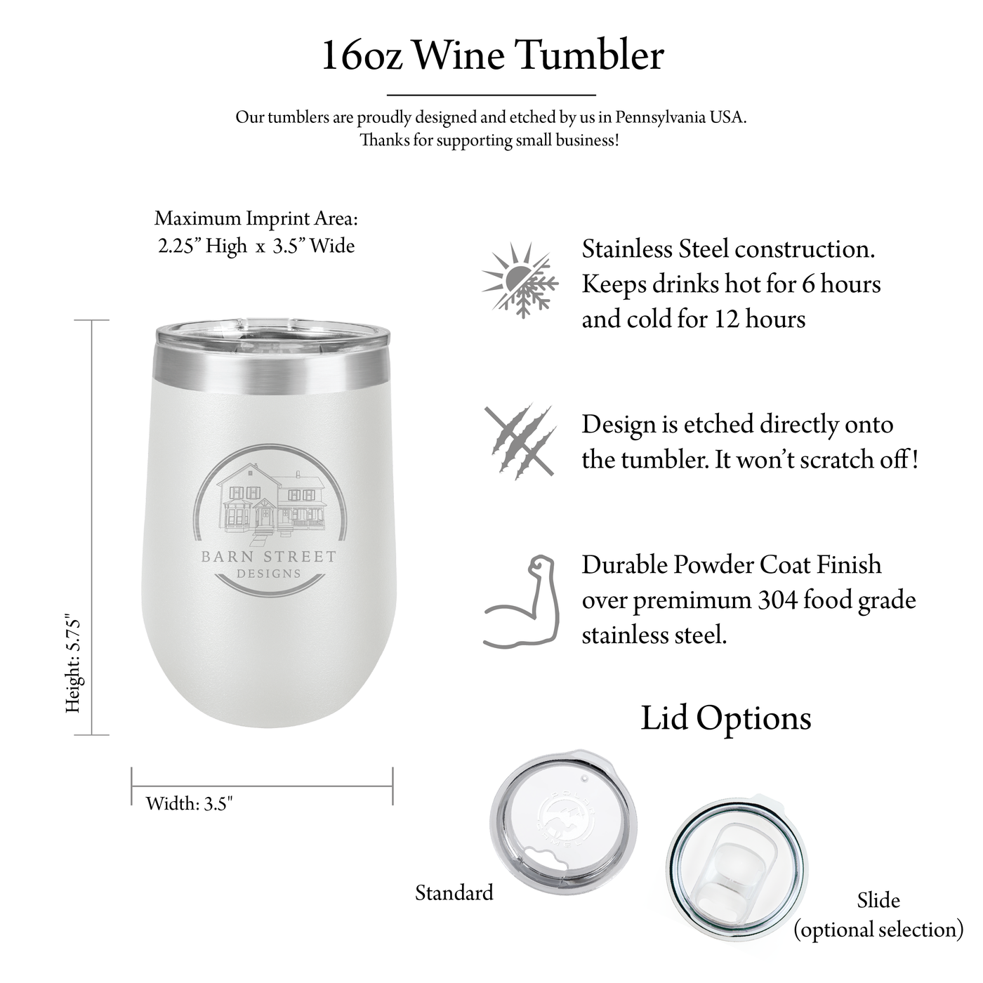 16oz Laser Engraved Wine Tumbler - Barn Street Designs