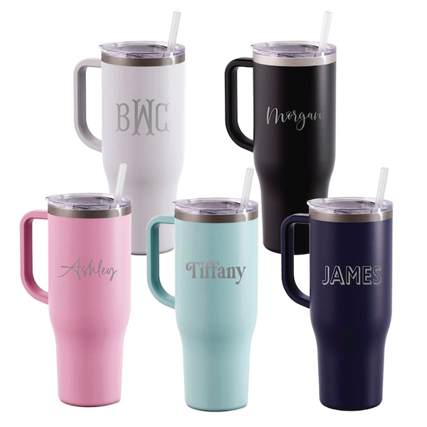 Personalized 40oz Tumbler With Handle, Custom Water Cup, Engraved