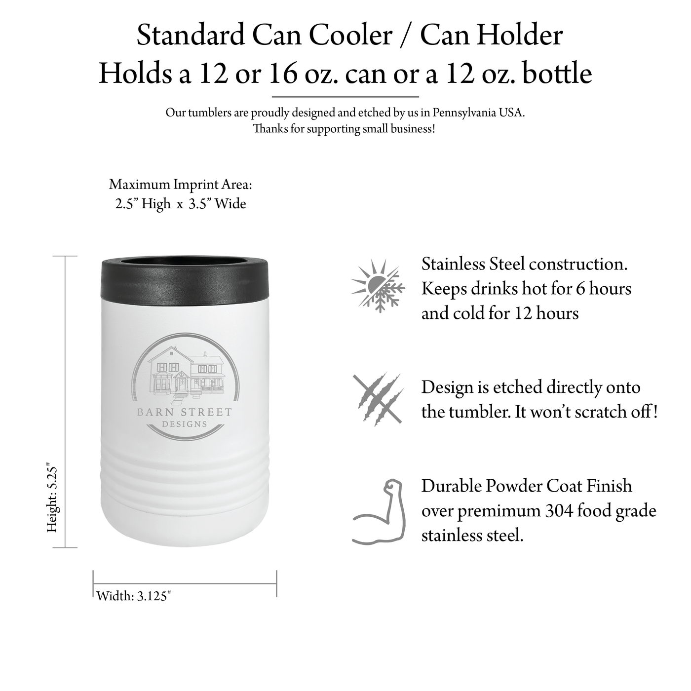 Laser Engraved Logo Can Coolers - Barn Street Designs