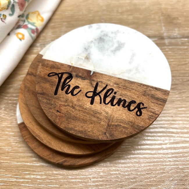 Marble and Wood Round Coasters - Barn Street Designs