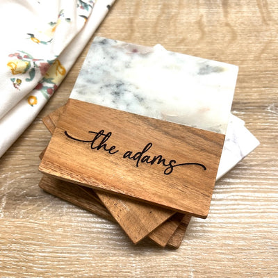 Marble and Wood Square Coasters - Barn Street Designs