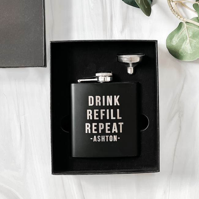 Personalized Metal Flask with Funnel - Barn Street Designs