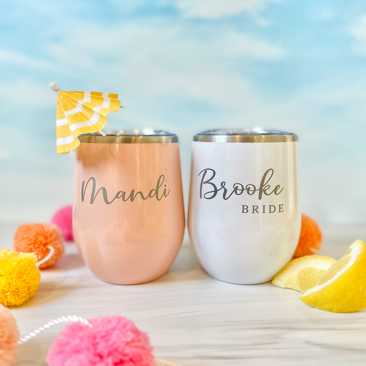 Bridal Party Personalized Stemless Wine Glasses - Barn Street Designs