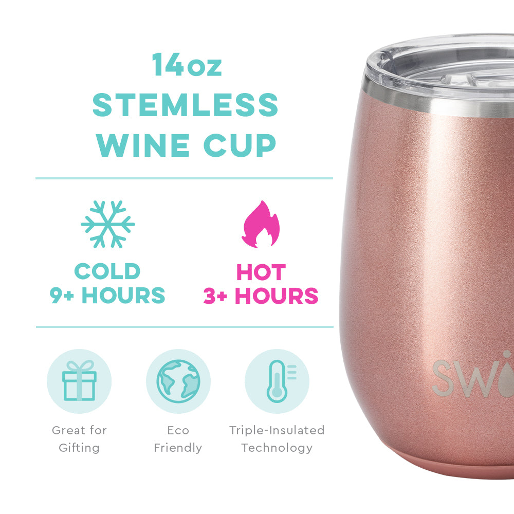 Shimmer Rose Gold Stemless Wine Cup (14oz) - Barn Street Designs