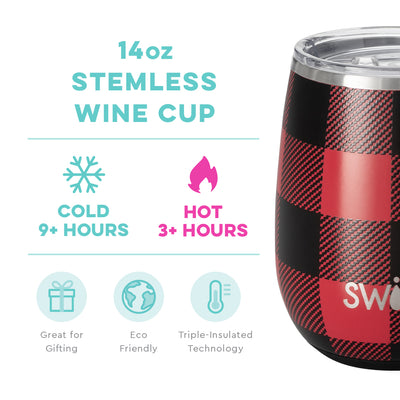 Buffalo Plaid Stemless Wine Cup (14oz) - Barn Street Designs