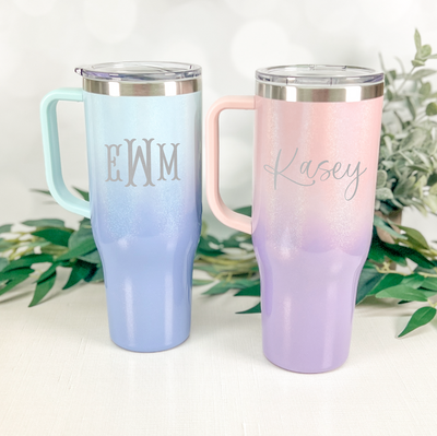 Personalized 40oz Modern Initial Tumbler with Handle, Design: K5 -  Everything Etched