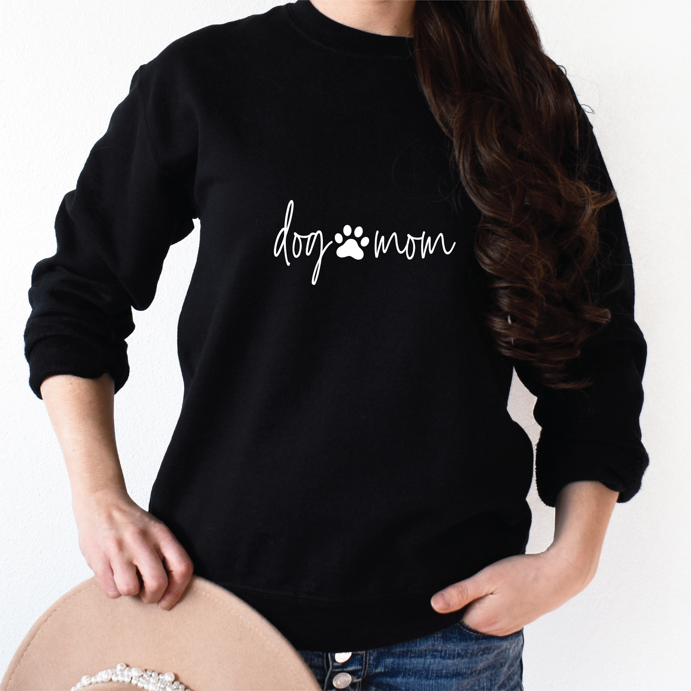 Dog Mom w/ Paw Print Sweatshirt - Barn Street Designs